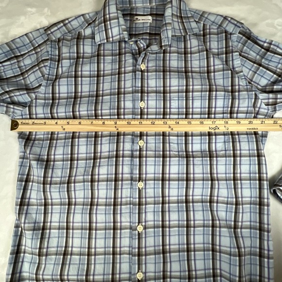 Peter Millar Crown Cotton Men's M Button‎ Up Long Sleeve Blue Check Shirt - Picture 6 of 7